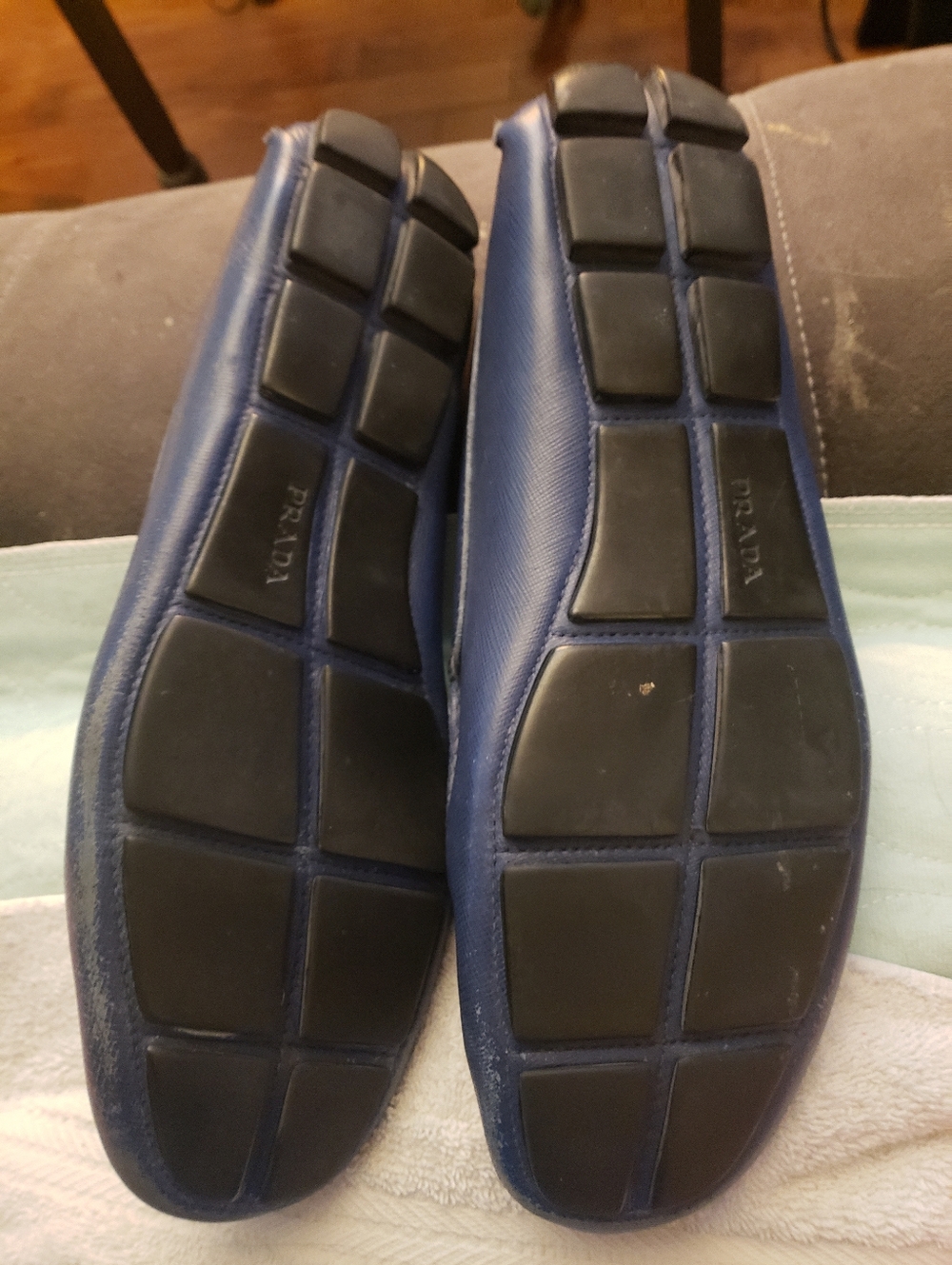 PRADA MENS BLUE ITALIAN LEATHER LOAFERS GOOD CONDITION SZ-10,5 SAFFIANO BLUE - Picture 6 of 12